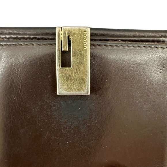 Gucci Leather Wallet Brown Snap Closure Bifold Coin Purse Vintage, flawed, used - Picture 8 of 16